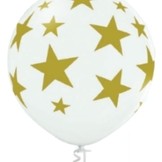 Balón bílý s potiskem zlaté hvězdy 60 cm B 250