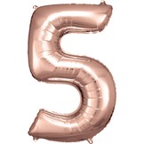 Balónek fóliový narozeniny číslo 5 růžovo-zlaté 86cm