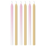 Dortové svíčky světle růžové a zlaté s držáky 6 ks 12 cm