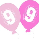 Narozeninové balónky růžové s číslem 9. Narozeninové balónky pro deváté narozeniny.