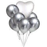 Balónky chromové stříbrné a bílé srdíčko set 