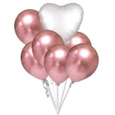 Balónky chromové růžovo-zlaté a bílé srdce set 