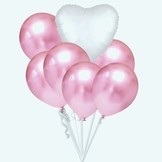 Balónky chromové světle růžové a bílé srdíčko set