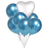 Balónky chromové modré a bílé srdce set 