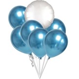 Balónky chromové modré a bílý kruh set 