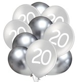 Balónky 20 narozeniny stříbrné 10 ks 30 cm mix
