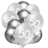 Balónky 50 narozeniny stříbrné 10 ks 30 cm mix 