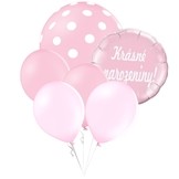 Balónky puntíky set Krásné narozeniny! kruh světle růžový