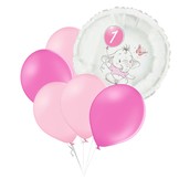Set 1.narozeniny růžový slon kruh foliový balónek
