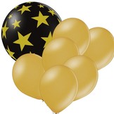 Set černý balón s hvězdami a zlaté balónky