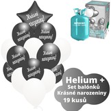 Helium sada - černé balónky s českým potiskem KRÁSNÉ NAROZENINY