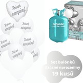 Helium sada - srdce bílé a balónky s českým potiskem KRÁSNÉ NAROZENINY