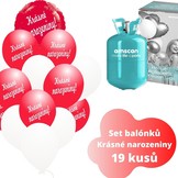 Helium sada - kruh červený a balónky s českým potiskem KRÁSNÉ NAROZENINY