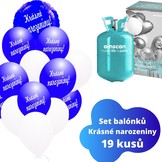 Helium sada - kruh tmavomodrý a balónky s českým potiskem KRÁSNÉ NAROZENINY