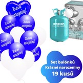 Helium sada - srdce tmavěmodré a balónky s českým potiskem KRÁSNÉ NAROZENINY