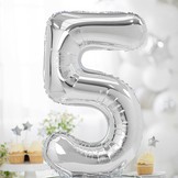 Balónek fóliový číslo 5 stříbrný stojící 70 cm