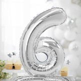 Balónek fóliový číslo 6 stříbrný stojící 70 cm