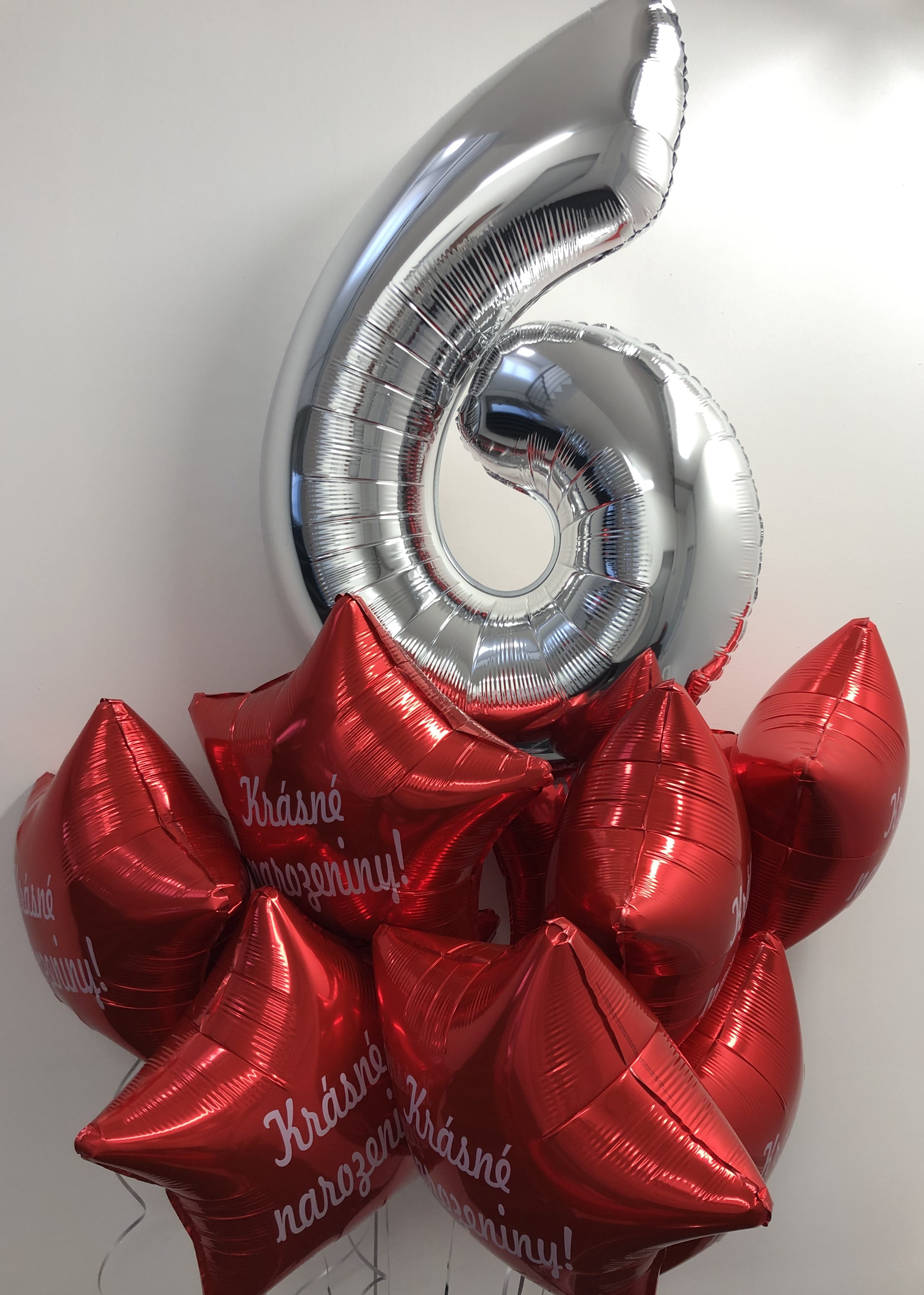 Balónek fóliový narozeniny číslo 6 stříbrný 66cm