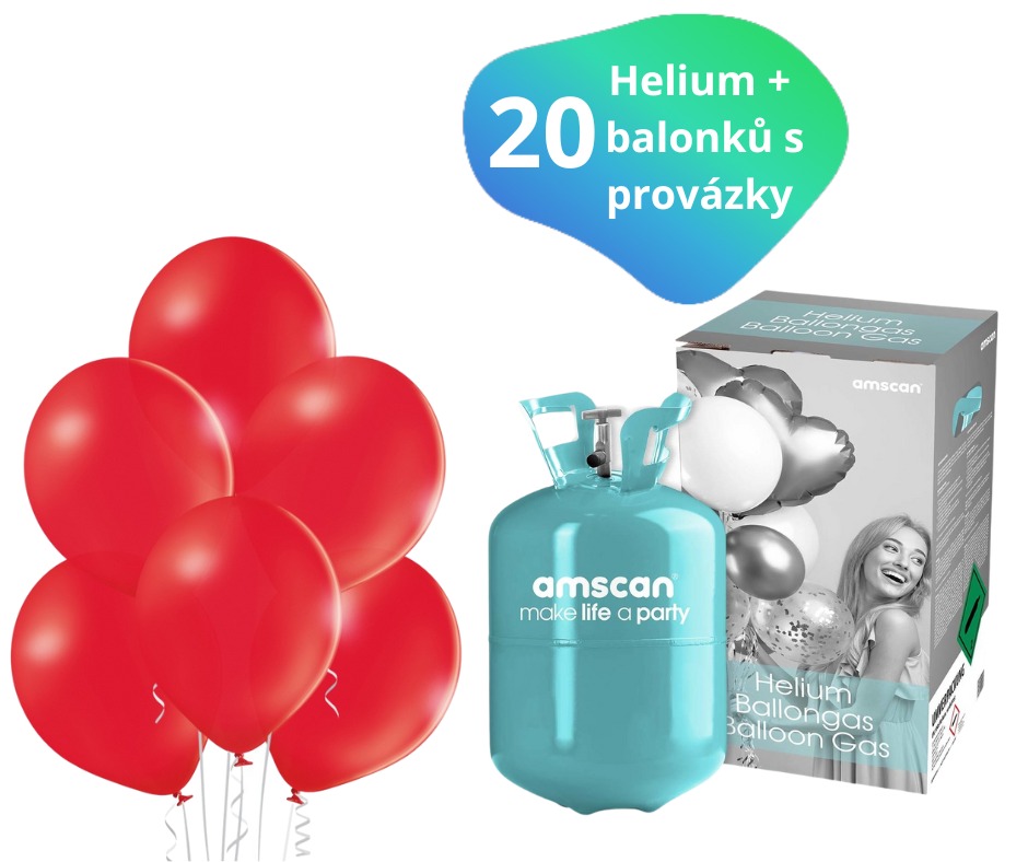 Helium sada + balónky 20 ks červené