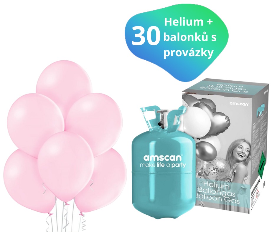 Helium sada + balónky 30 ks světle růžové