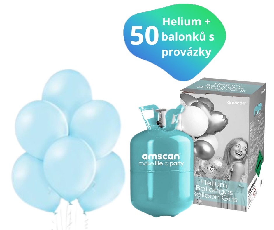 Helium sada + balónky 50 ks světle modré