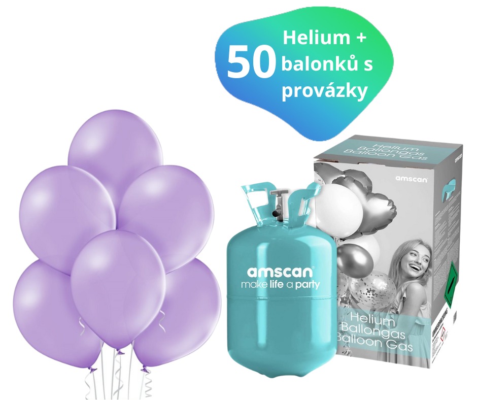 Helium sada + balónky 50 ks světle fialová