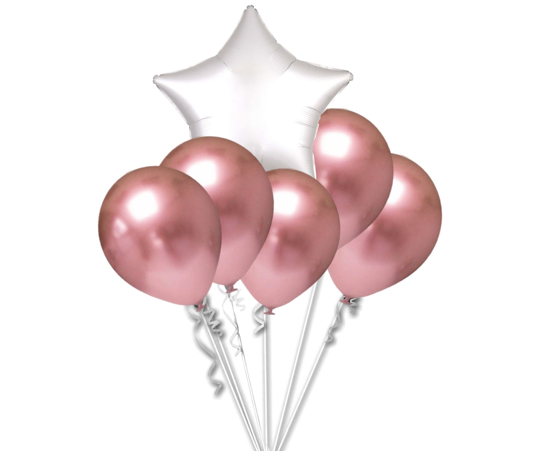 Balónky chromové růžovo-zlaté a bílá hvězda set 