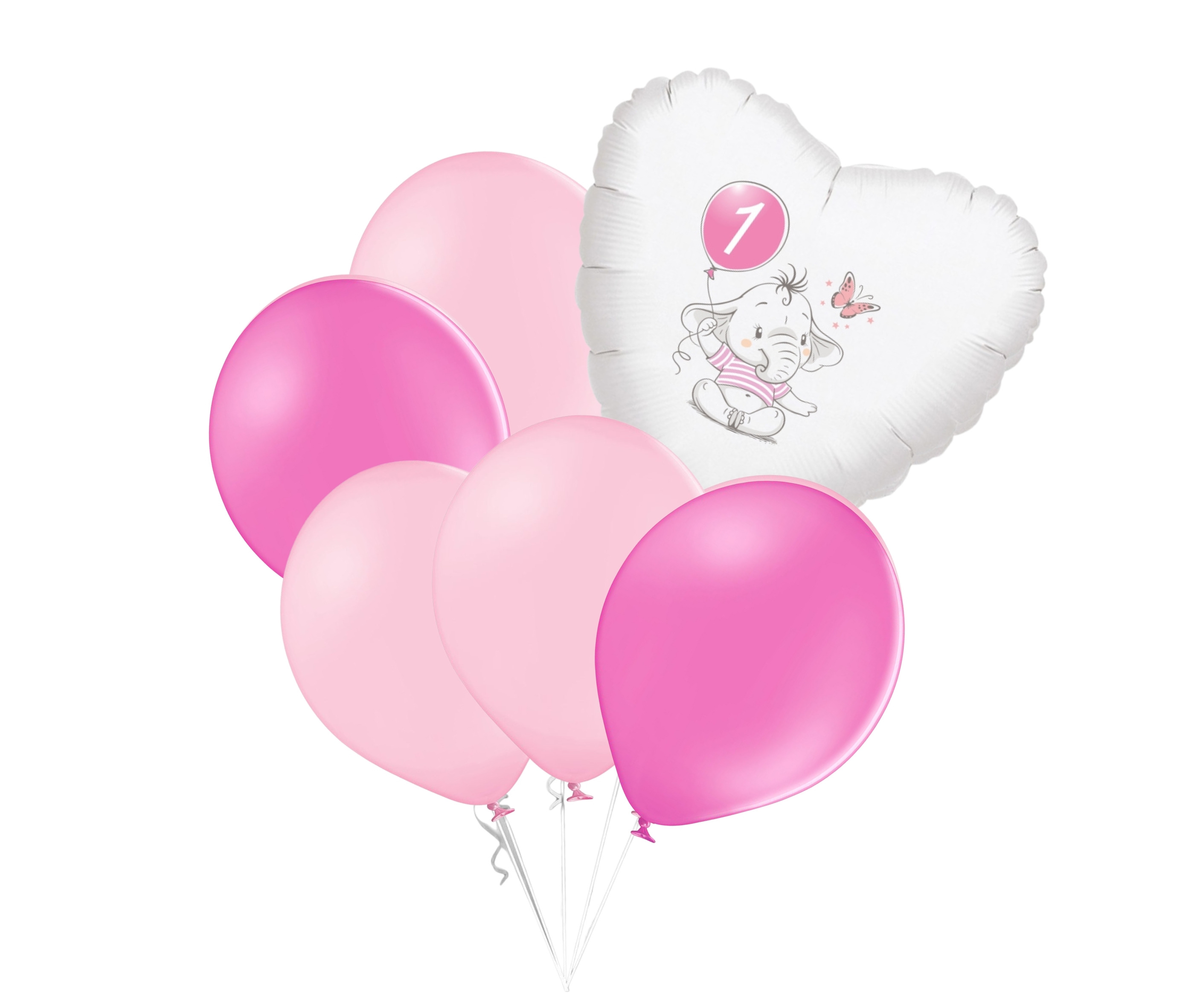 Set 1.narozeniny růžový slon srdce foliový balónek