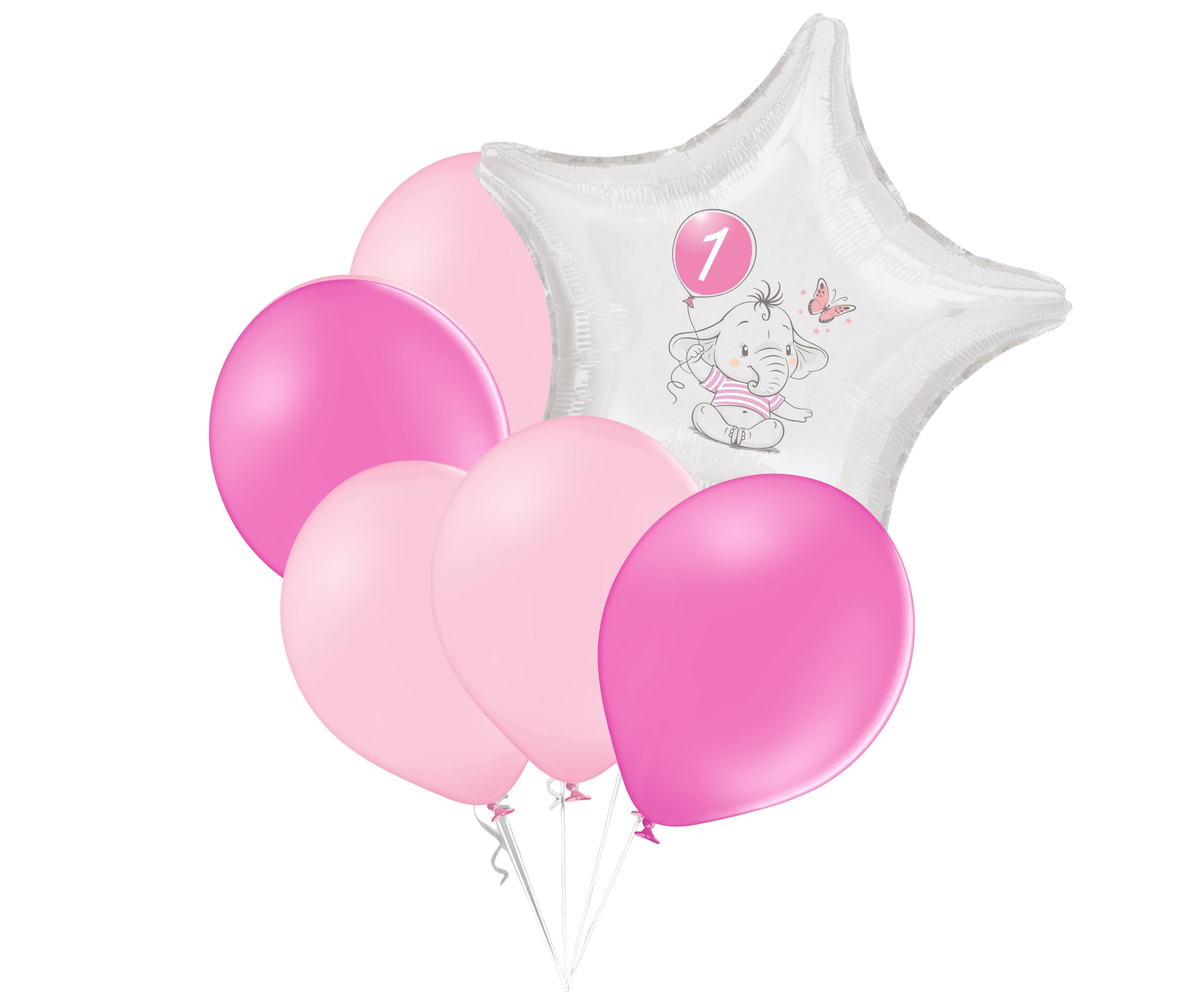 Set 1.narozeniny růžový slon hvězda foliový balónek