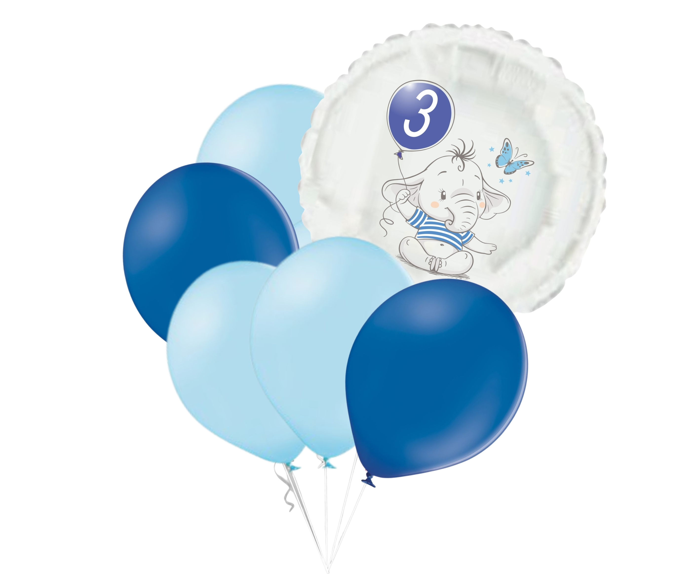 Set 3.narozeniny modrý slon kruh foliový balónek