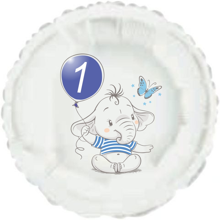1.narozeniny modrý slon kruh foliový balónek
