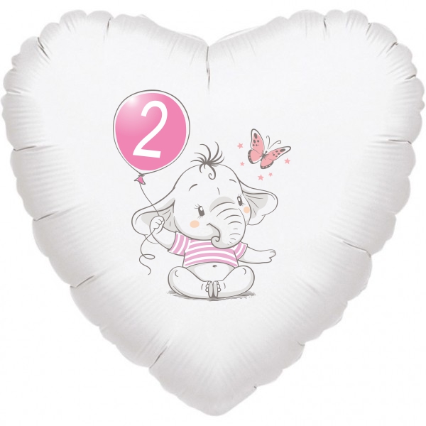 2.narozeniny růžový slon srdce foliový balónek