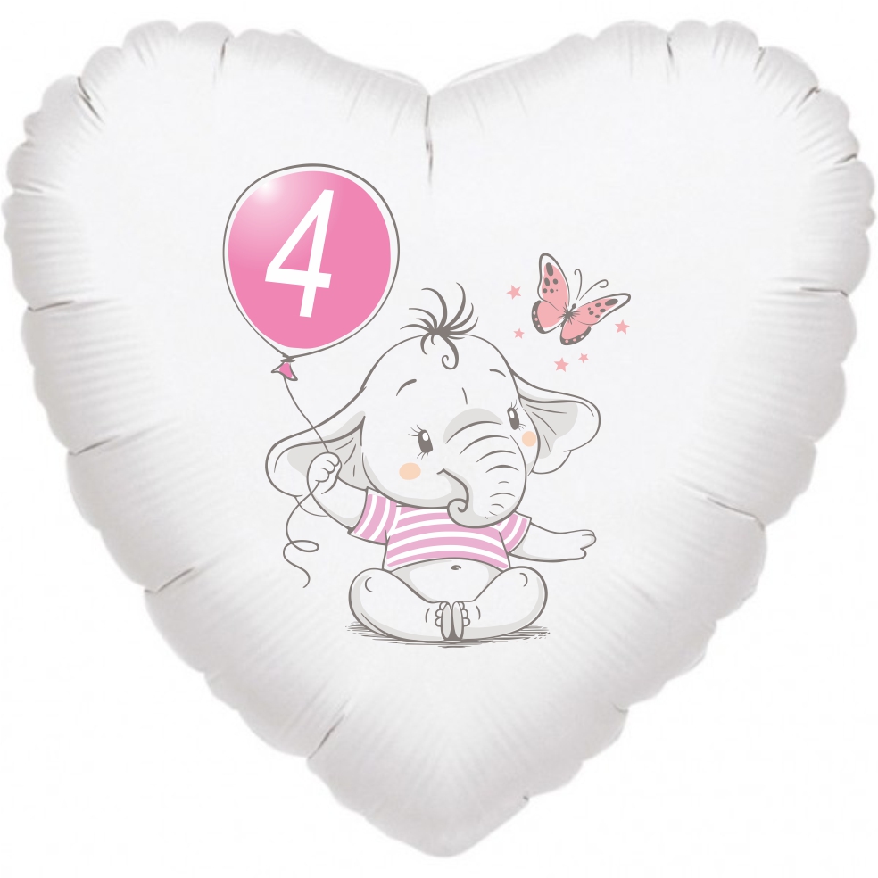 4.narozeniny růžový slon srdce foliový balónek