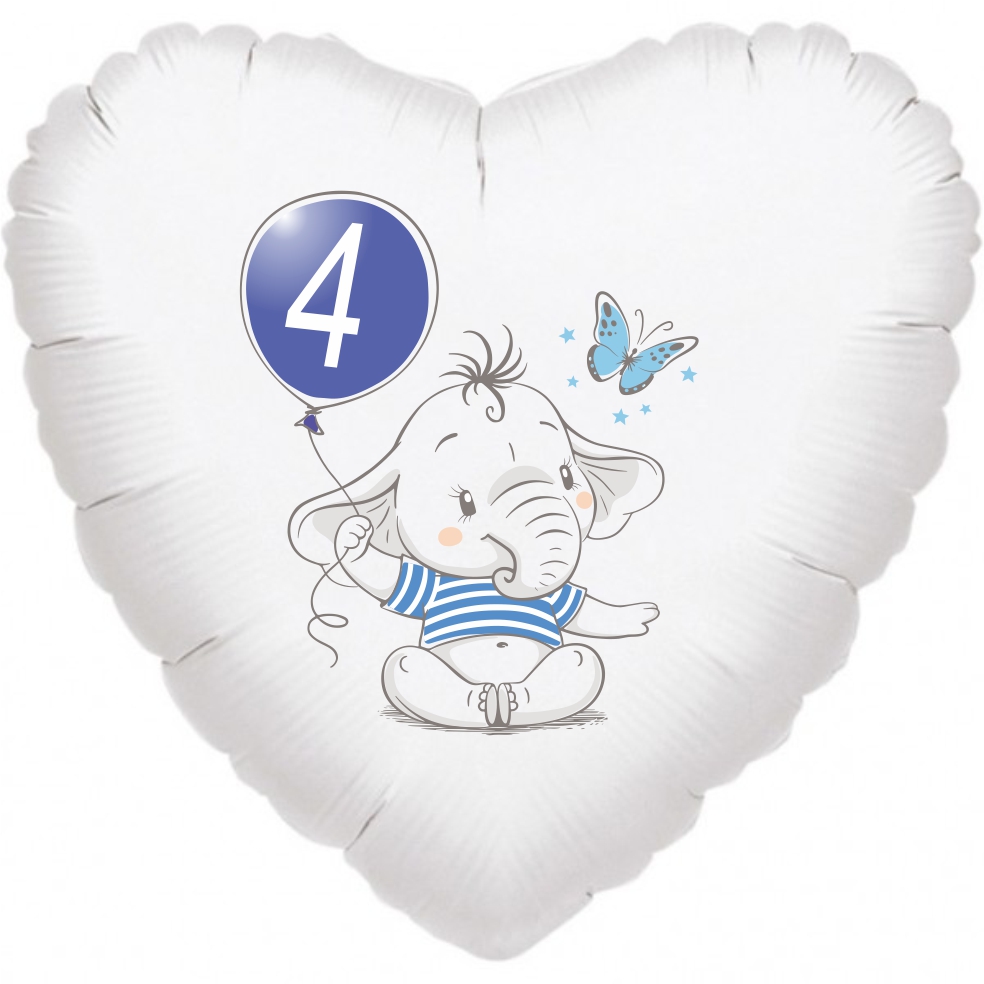 4.narozeniny modrý slon srdce foliový balónek