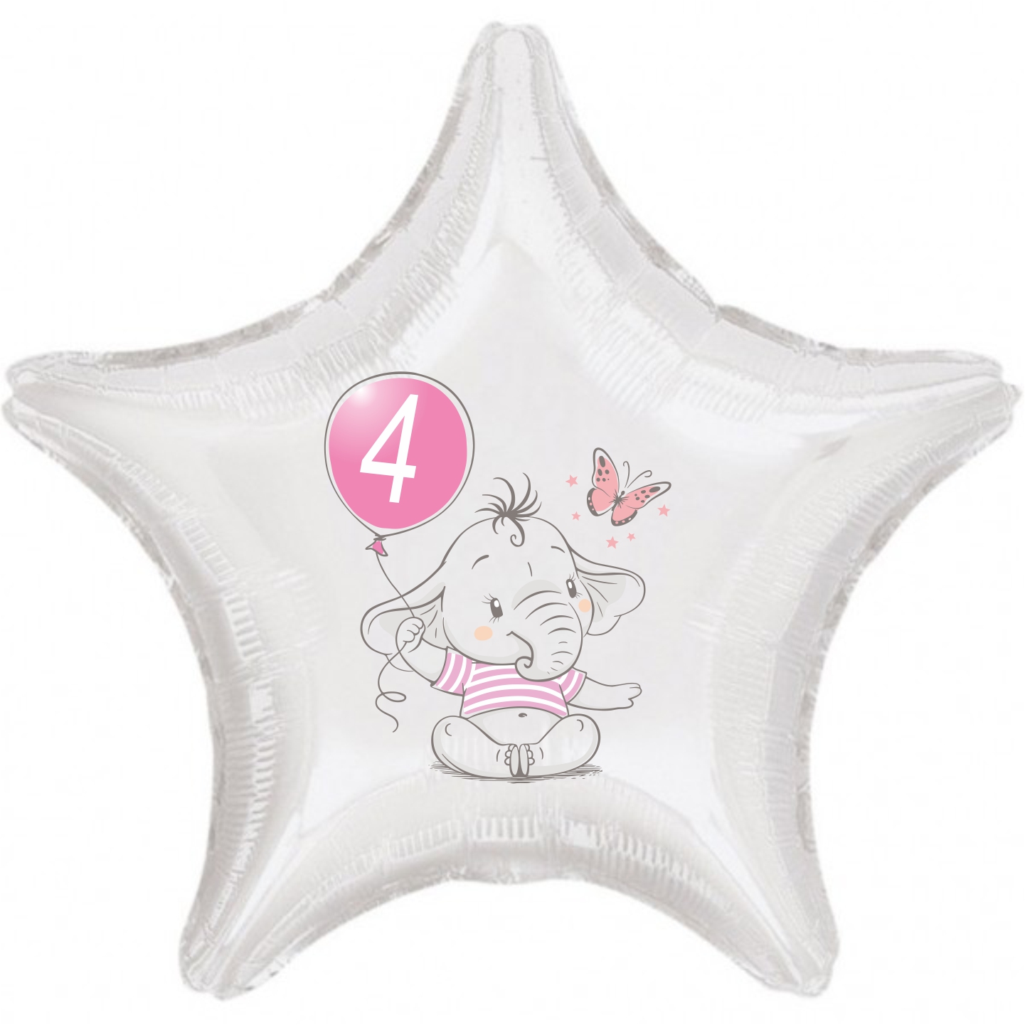4.narozeniny růžový slon hvězda foliový balónek