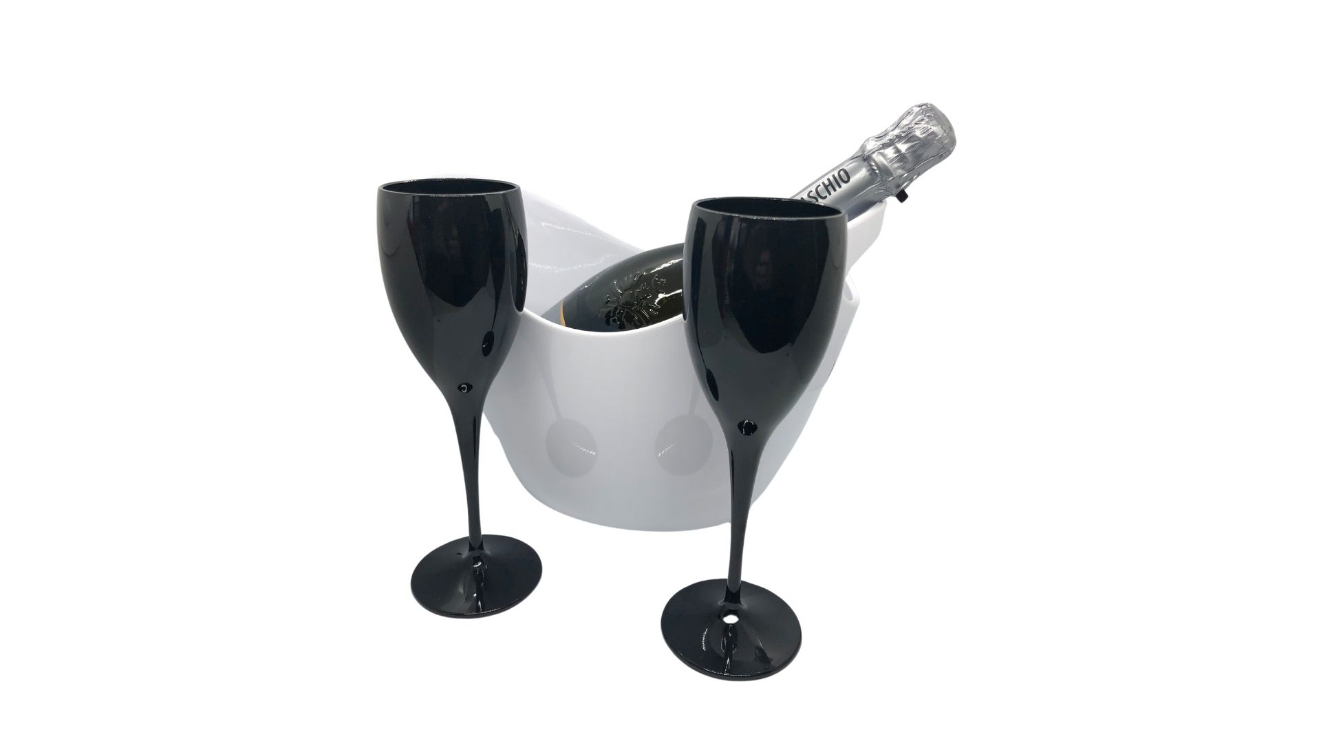 Chladící nádoba na víno bílá 4L a 2 ks sklenice na víno černé 150 ml 