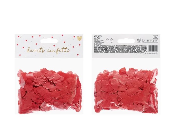 Konfety srdíčka červené papírové 15 g 