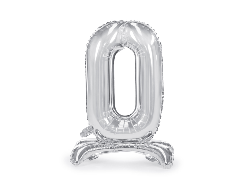 Balónek fóliový číslo 0 stříbrný stojící 70 cm