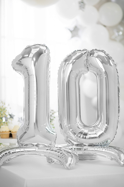 Balónek fóliový číslo 1 stříbrný stojící 70 cm