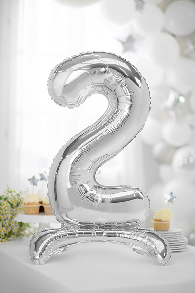 Balónek fóliový číslo 2 stříbrný stojící 70 cm