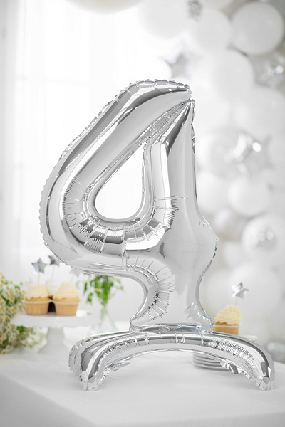 Balónek fóliový číslo 4 stříbrný stojící 70 cm