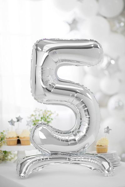Balónek fóliový číslo 5 stříbrný stojící 70 cm