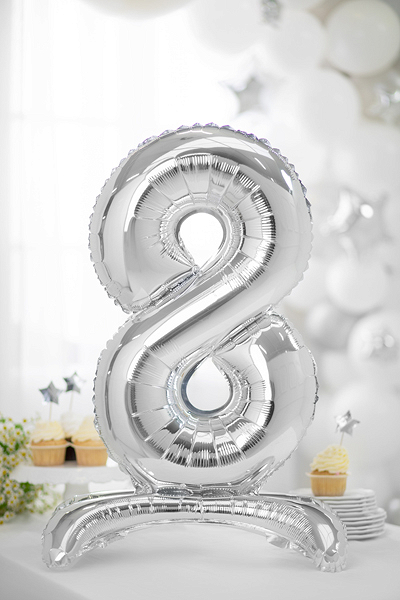 Balónek fóliový číslo 8 stříbrný stojící 70 cm