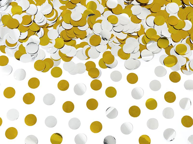 Vystřelovací konfety zlato-stříbrná kolečka lesklá 60 cm