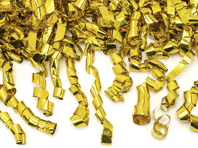 Vystřelovací konfety proužky zlaté 40 cm