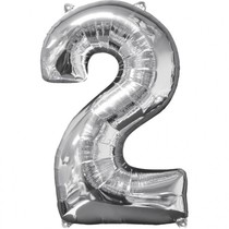 Balónek fóliový narozeniny číslo 2 stříbrný 66cm