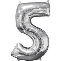 Balónek fóliový narozeniny číslo 5 stříbrný 66cm