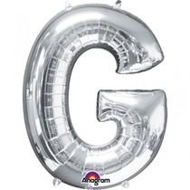 Písmena G stříbrné foliové balónky 81 cm x 63 cm