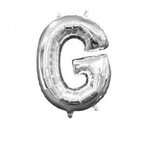 Písmena G stříbrné foliové balónky 33 cm x 22 cm