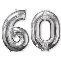 Balónky fóliové narozeniny číslo 60 stříbrna 66 cm